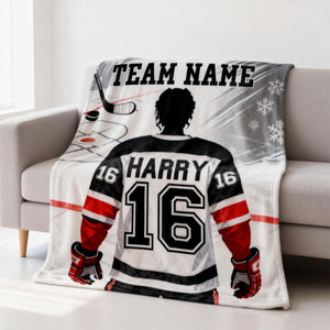 Custom Team Name, Player Name & Number Personalized Hockey Blanket Gift for Hockey Lovers