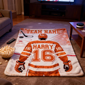 Custom Team Name, Player Name & Number Personalized Hockey Blanket Gift for Hockey Lovers