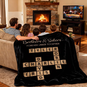 Brothers & Sisters Forever Linked Together - Family Personalized Crossword Puzzle Art Personalized Blanket