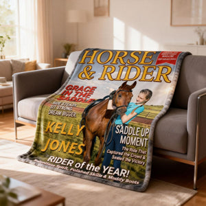 Born To Ride Custom Photo HORSE & RIDER Magazine Cover Personalized Blanket Gift for Horse Lovers