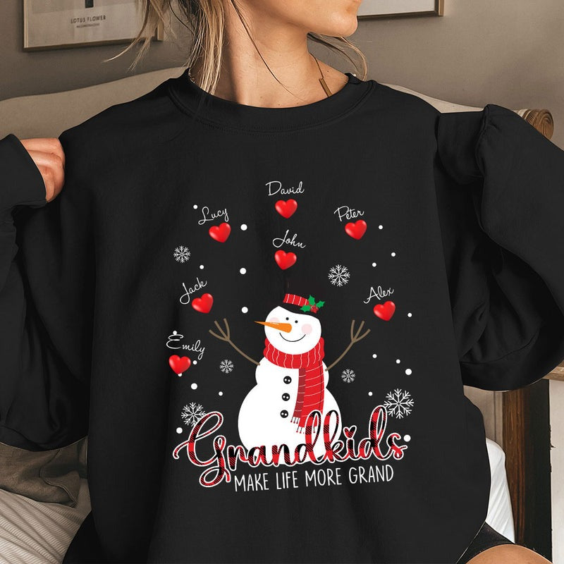 Christmas Snowman Grandma, Heart Grandkids Make Life More Grand Personalized Sweatshirt