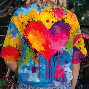 Personalized 3D Vibrant Heart Paint Splatter Grandma Mom Kids All-over Print T Shirt