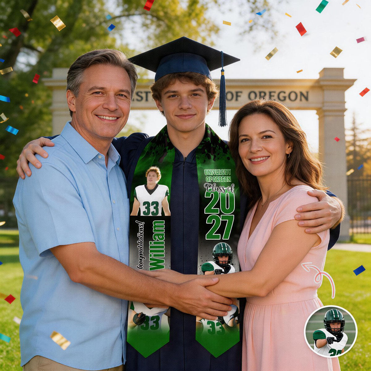 Football Graduation Sash - Custom Photo Class of 2026 Graduation Stole