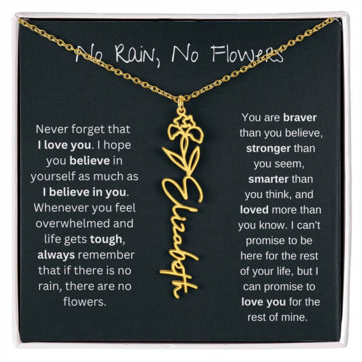 No Rain No Flowers,Never Forget That I Love You - Personalized Birth Flower Name Necklace