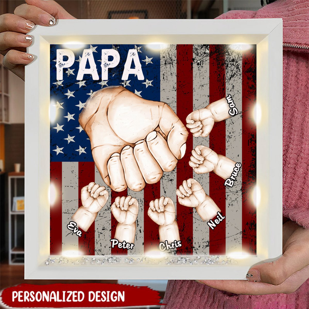 Personalized Light Shadow Box-Grandpa/Dad And Kid Fist Bump