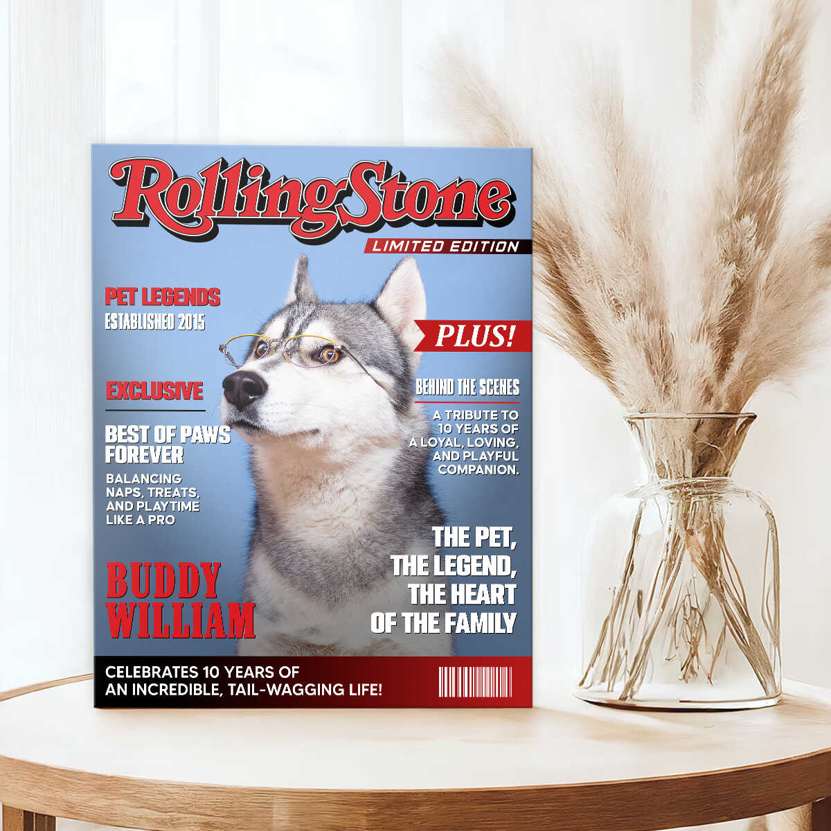 Pet Rolling Stone Magazine Cover, Custom Pet Portrait Photo Canvas, Personalized Dog Lover Gift