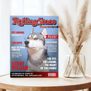 Pet Rolling Stone Magazine Cover, Custom Pet Portrait Photo Canvas, Personalized Dog Lover Gift