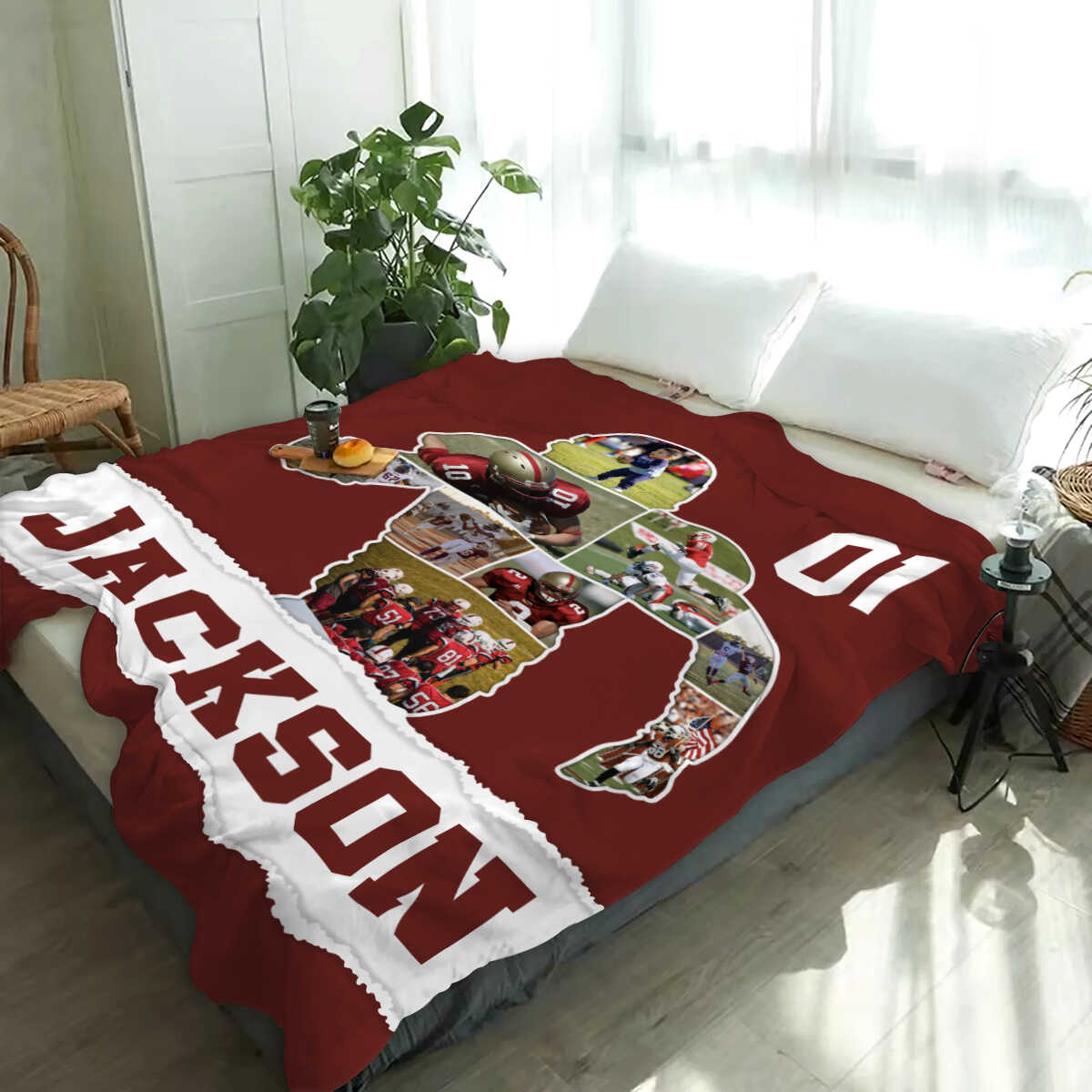 Personalized Football Player Gift American Football Photo Collage Blanket