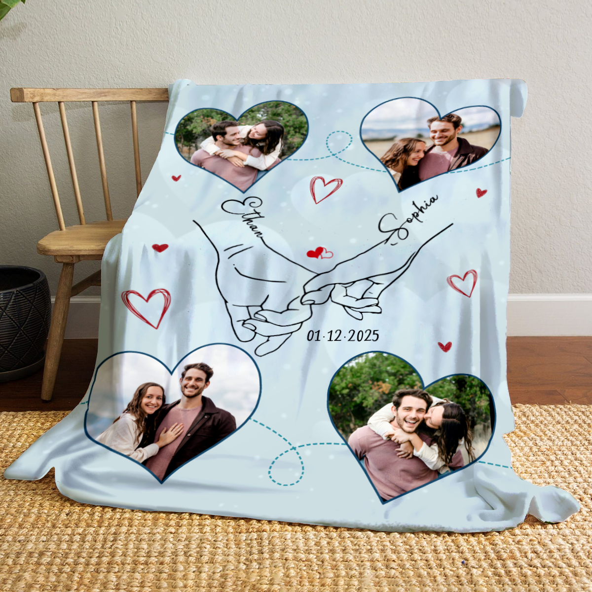 Personalized Couple Photo Blanket – Romantic Valentine Keepsake Anniversary Wedding Gift For Him Her