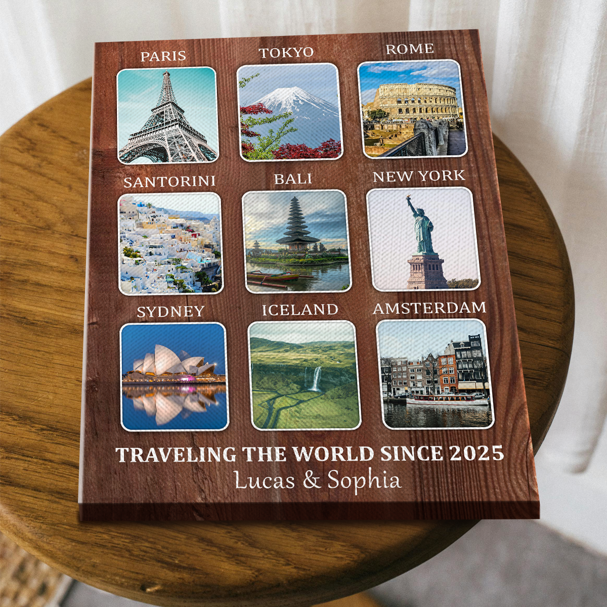 Personalized Travel Memories Collage Canvas – Favourite Places Travel Gift, Choose Your Locations & Text, Custom Souvenir Gift For Travel Lovers