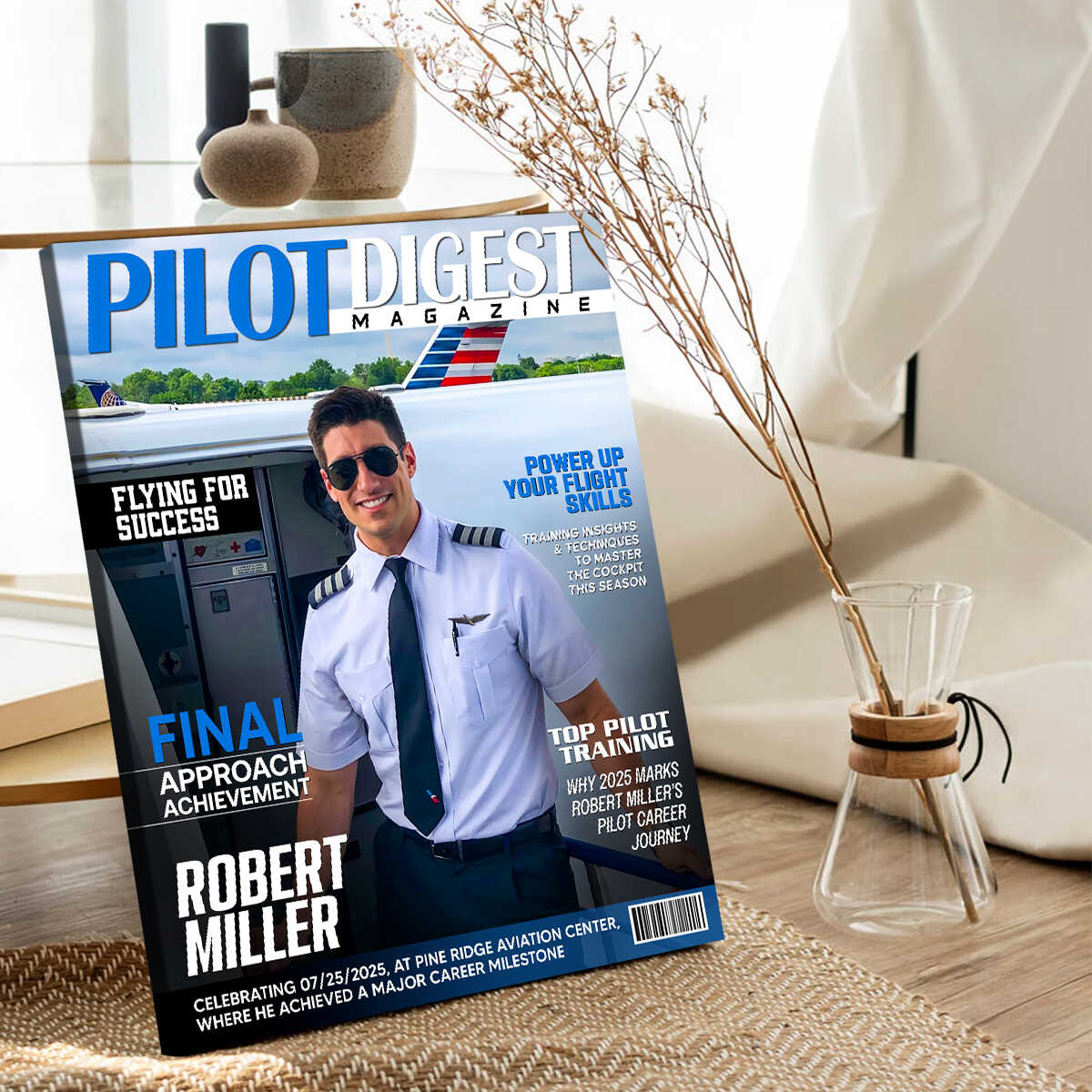 Pilot Magazine Cover Canvas, Custom Pilot Magazine Cover Photo, Unique Gift For Pilot, Pilot Digest Gift