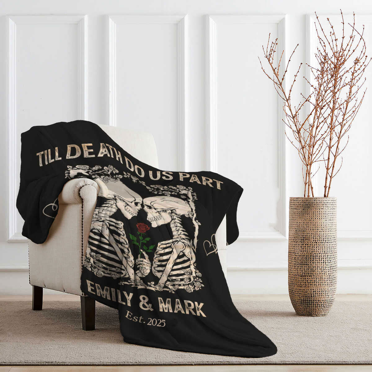 Till Death Do Us Part Skeleton Personalized Couple Blanket