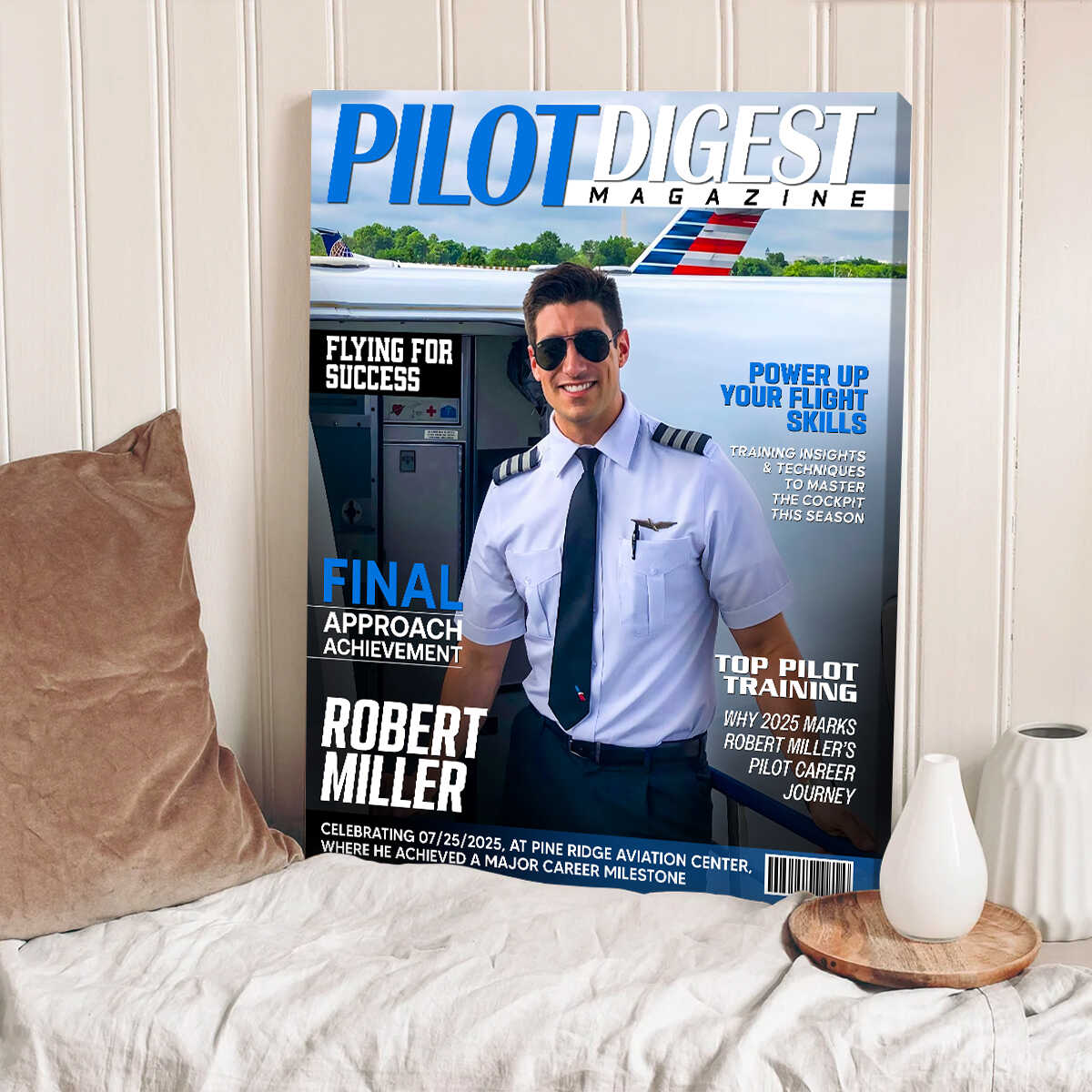 Pilot Magazine Cover Canvas, Custom Pilot Magazine Cover Photo, Unique Gift For Pilot, Pilot Digest Gift