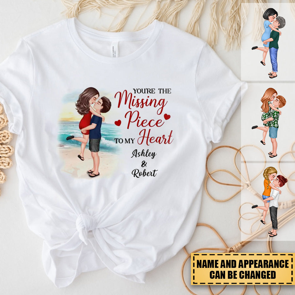 Personalized Couple Kissing On The Beach T-shirt