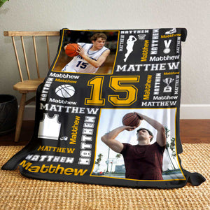 Basketball Name Blanket Personalized With Photo, Custom Gifts For Basketball Players, Senior Basketball Gifts For Him