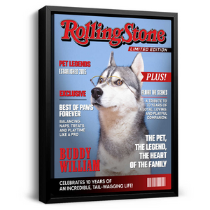 Pet Rolling Stone Magazine Cover, Custom Pet Portrait Photo Canvas, Personalized Dog Lover Gift