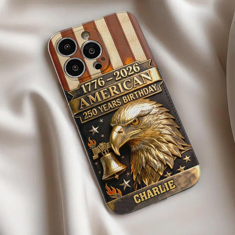 250th Anniversary - Personalized Bald Eagle Leather Phone Case