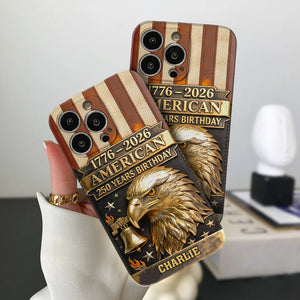 250th Anniversary - Personalized Bald Eagle Leather Phone Case
