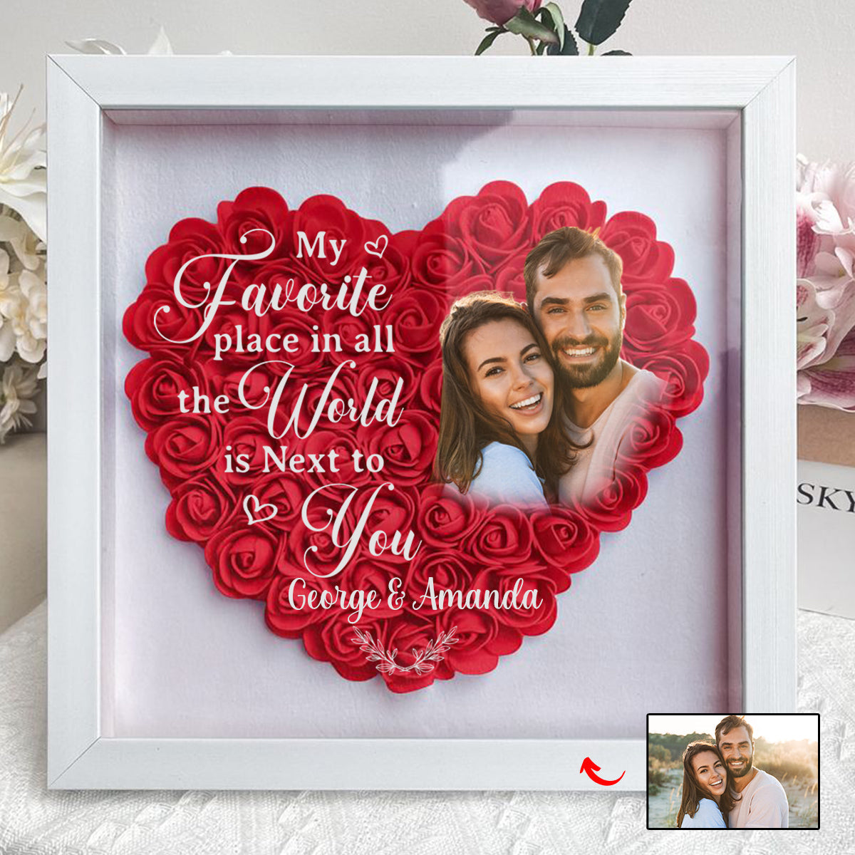 Personalized My Favorite Place In All The World Is Next To You Flower Shadow Box