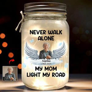 Personalized Never Walk Alone Memorial Mason Jar Light