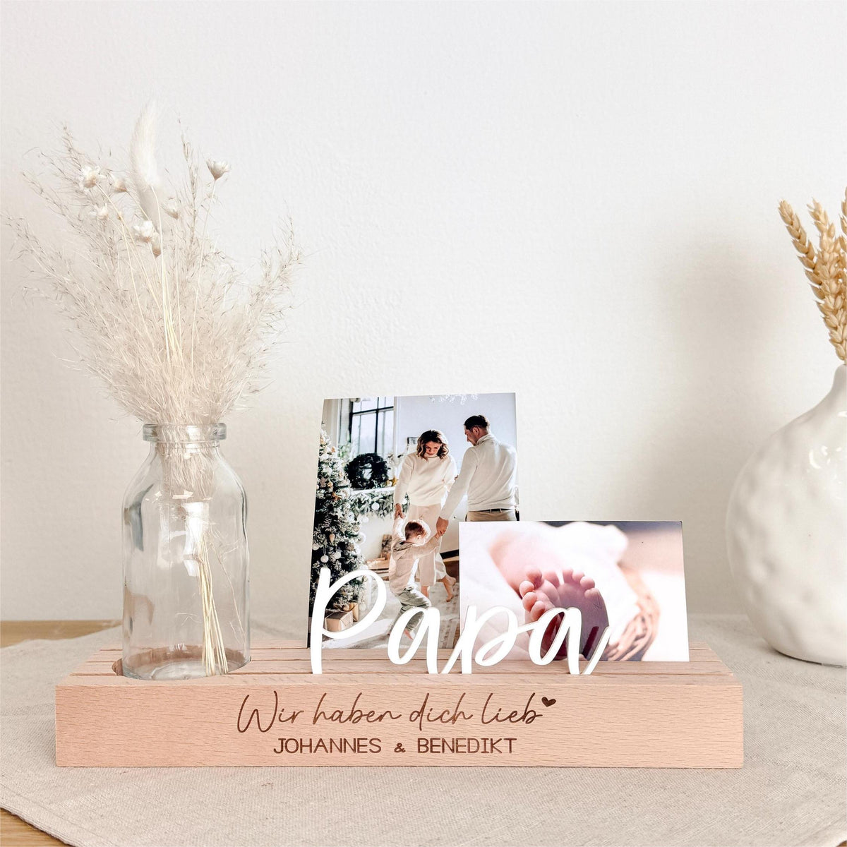 Personalized Photo Gift For Dad Names Wooden Card holder Picture ledge