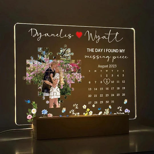 The Day I Found My Missing Piece - Personalized LED Light Wooden Frame Gift For Couple