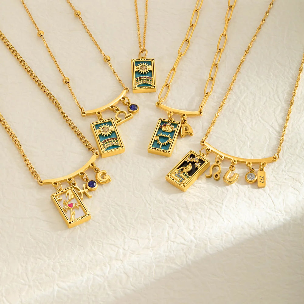 Personalized Tarot Zodiac Birthstone Initial Number Necklace Gift for Astrology Lovers