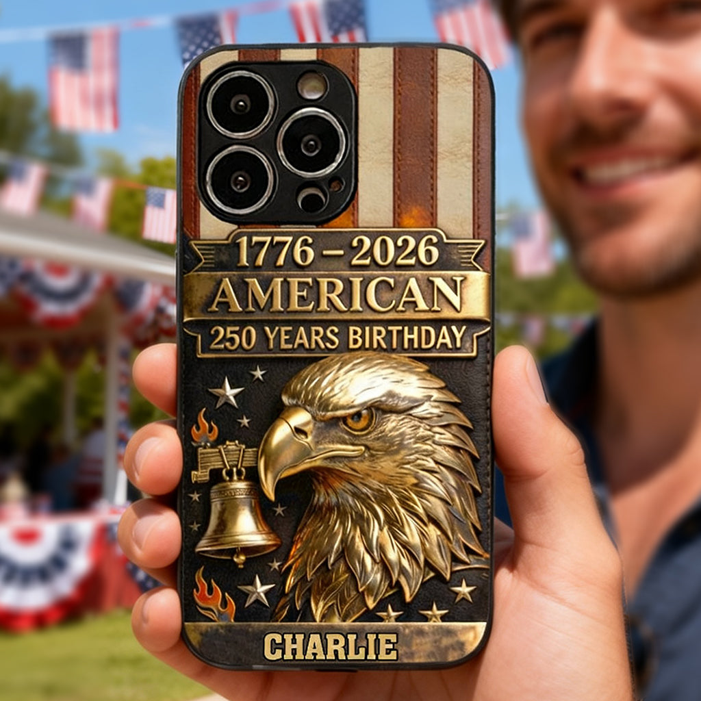 250th Anniversary - Personalized Bald Eagle Leather Phone Case