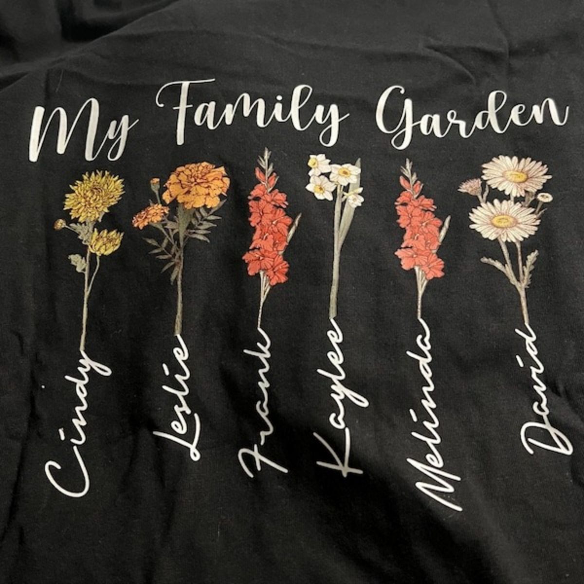 Custom Birth Flowers and Names,  Personalized Mama Garden T-Shirt