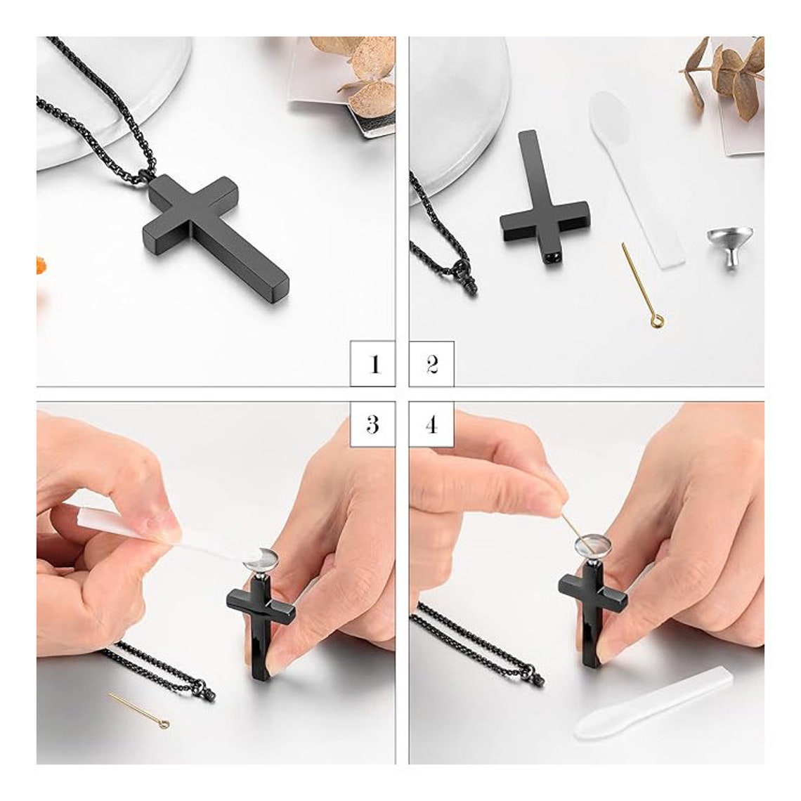 Engraved Name Personalized CROSS URN NECKLACE Cremation Jewelry