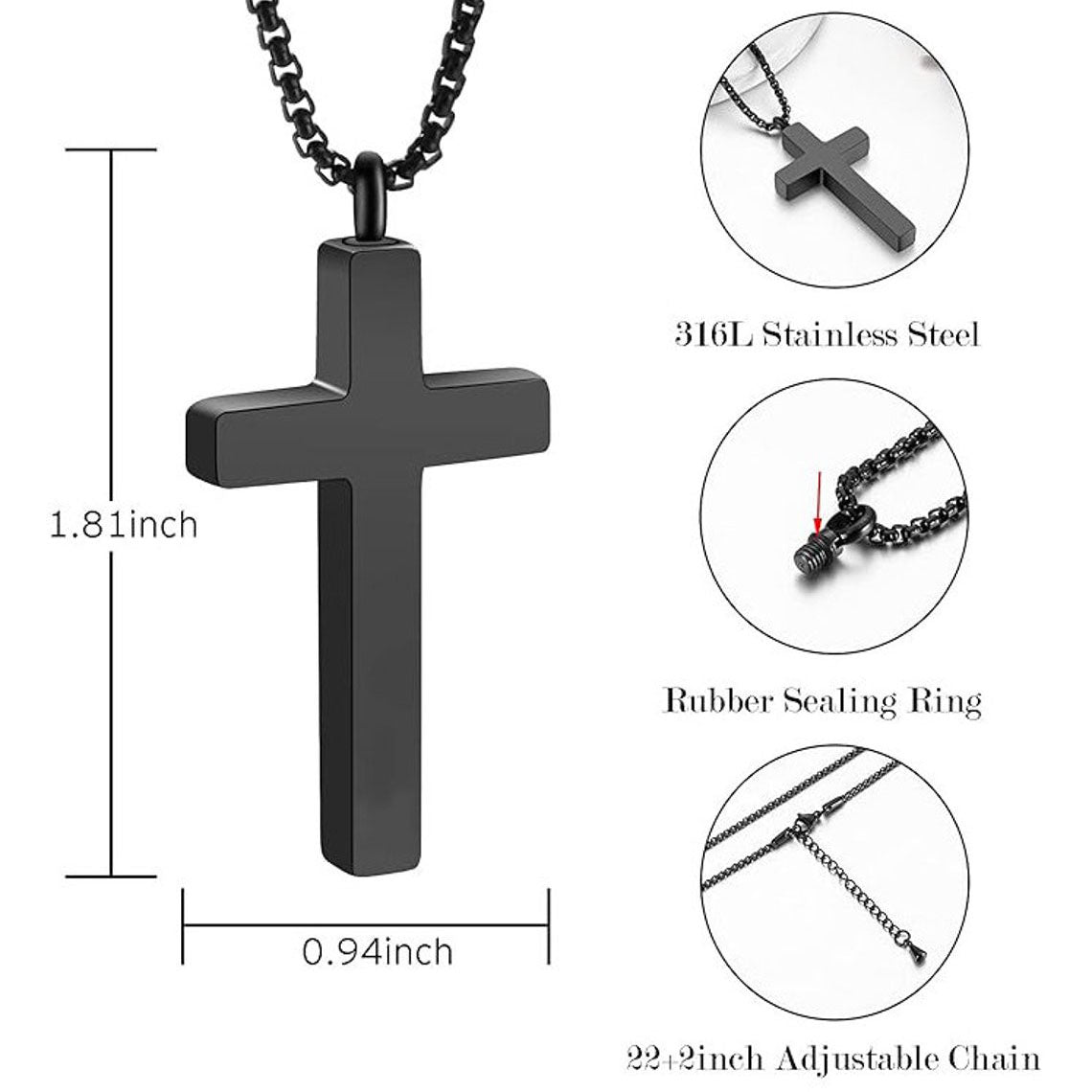 Engraved Name Personalized CROSS URN NECKLACE Cremation Jewelry