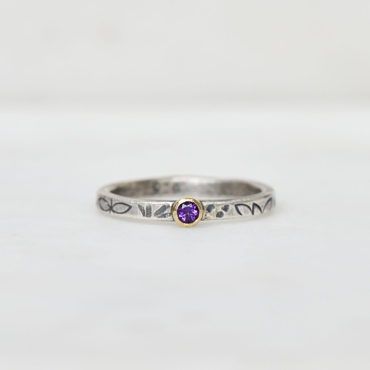 Personalized Flower Tiny Birthstone Stacking Ring - Mothers Rings