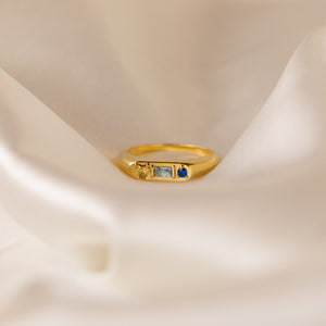 Personalized Gemstone Signet Ring • Birthstone Ring with Heart, Baguette & Circle Birthstones