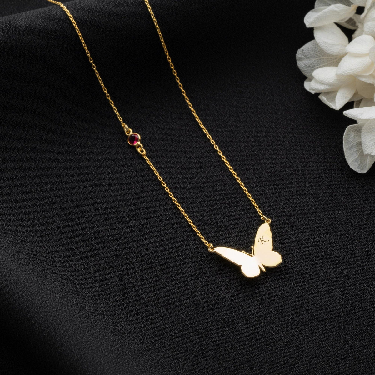 Personalized Butterfly Initial Birthstone Necklace