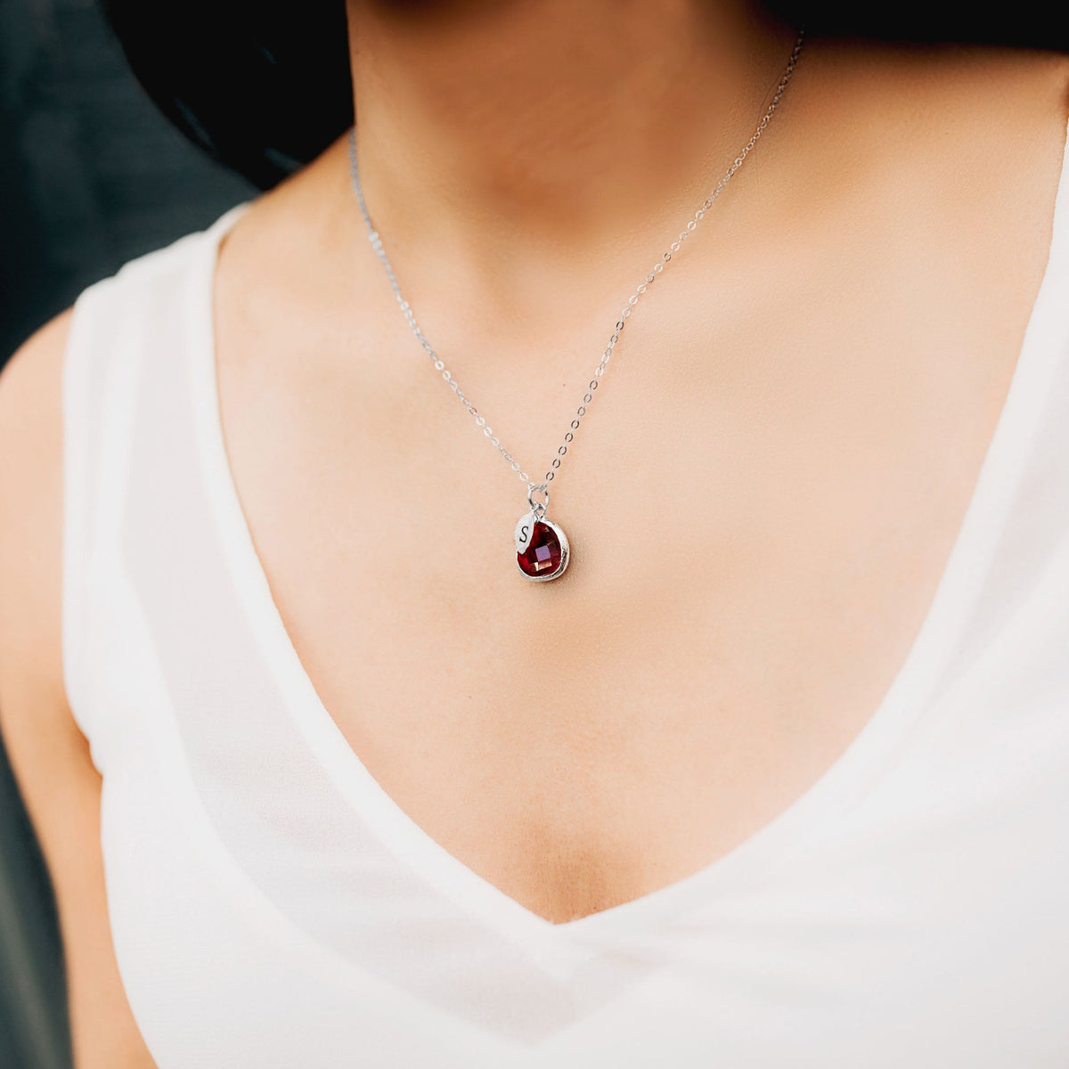 Personalized Birthstone Initial Leaves Necklace