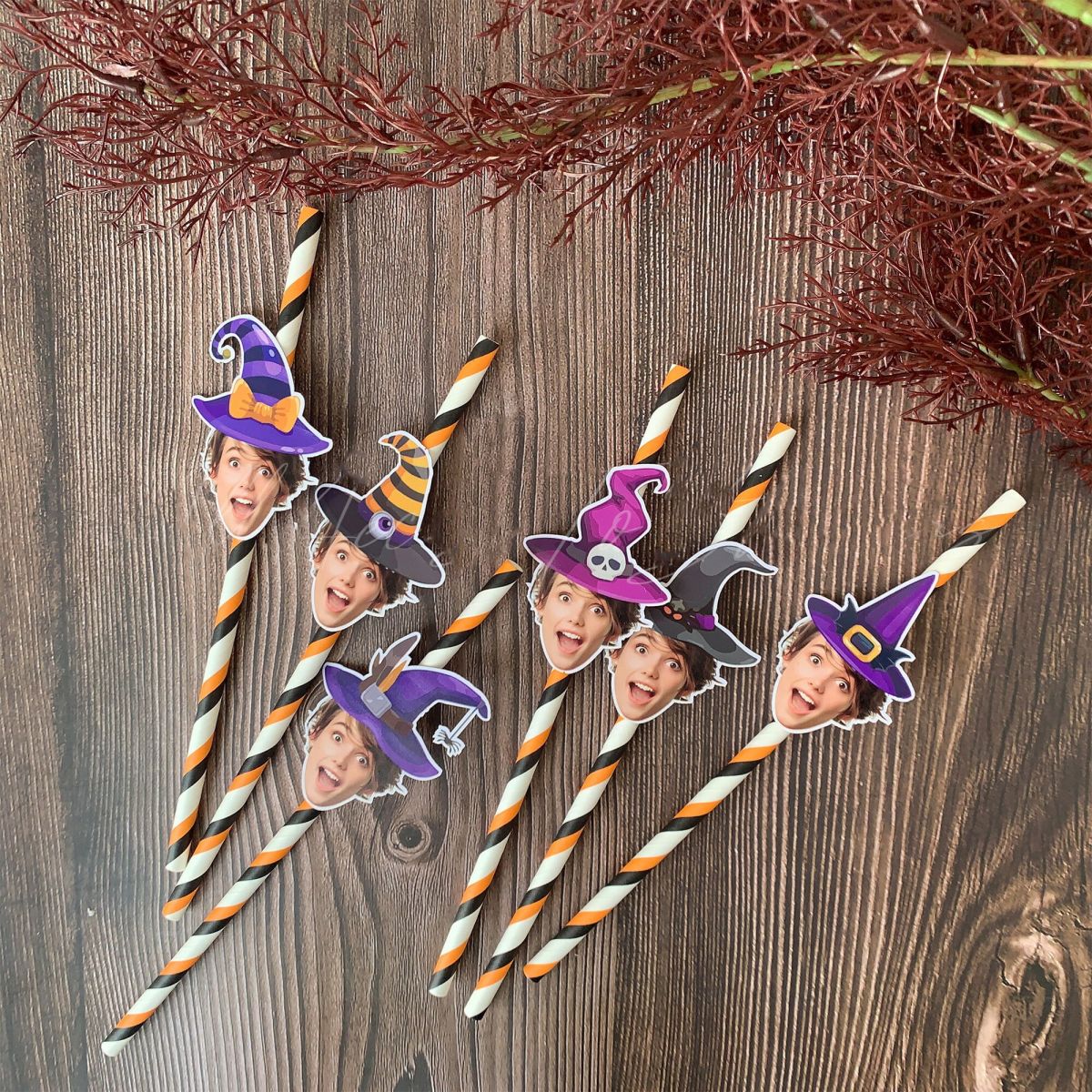 Personalized Halloween Witch Themed Party Face Straws