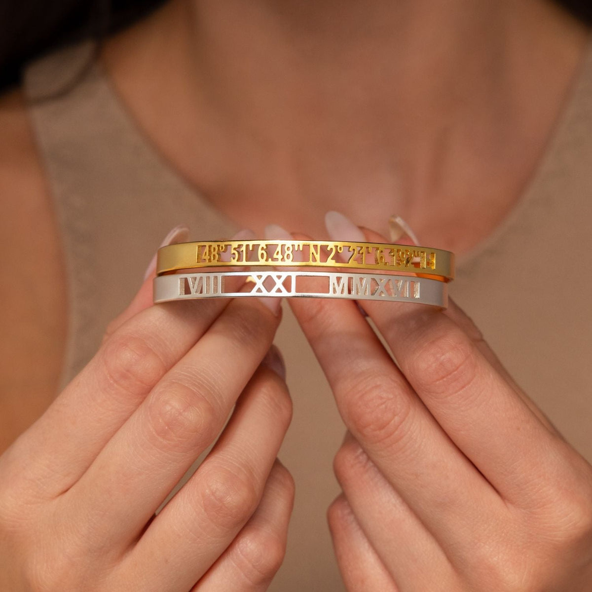 Custom Cuff Bracelet Personalized Bracelet: Coordinates, Dates, Roman Numerals,Anniversary Gift for Her,Him