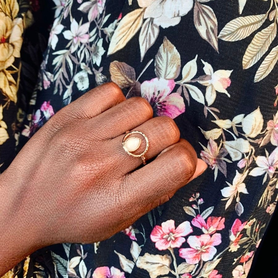 Natural Moonstone ring gold filled gem stone stacking dainty ring