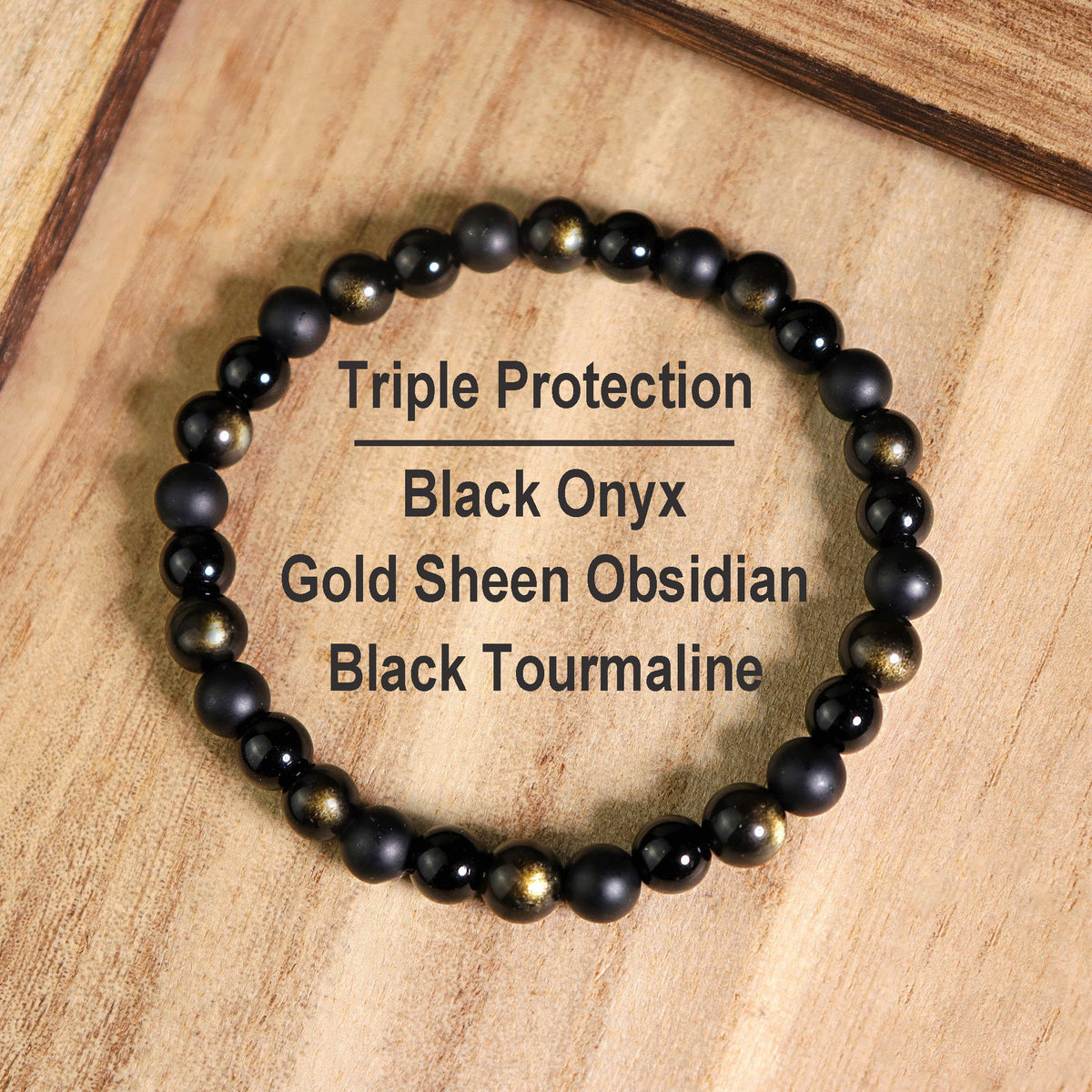 Triple protection bracelet, agate gold obsidian bracelet - Healing crystal bracelet