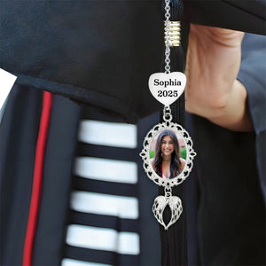 Memorial Photo Tassel Angel Wings Charm - Personalized 2025 Graduation Cap Decoration