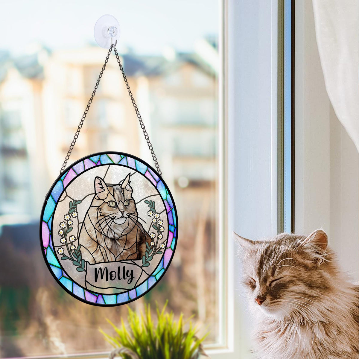 Custom Pet Portrait Stained Suncatcher Ornament, Sympathy Gifts