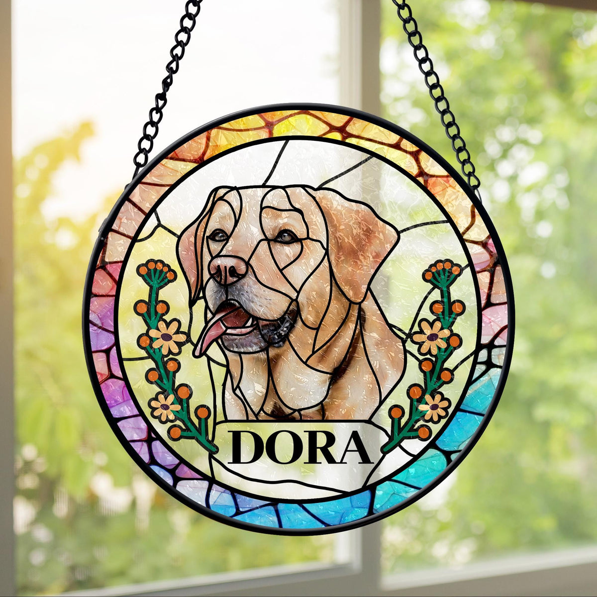Custom Pet Portrait Stained Suncatcher Ornament, Sympathy Gifts