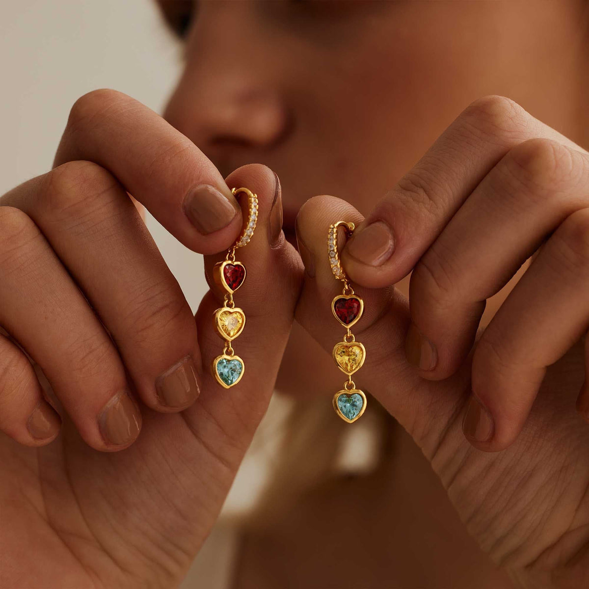 Personalized Heart Birthstone Earrings – Gift for Moms, Grandmas