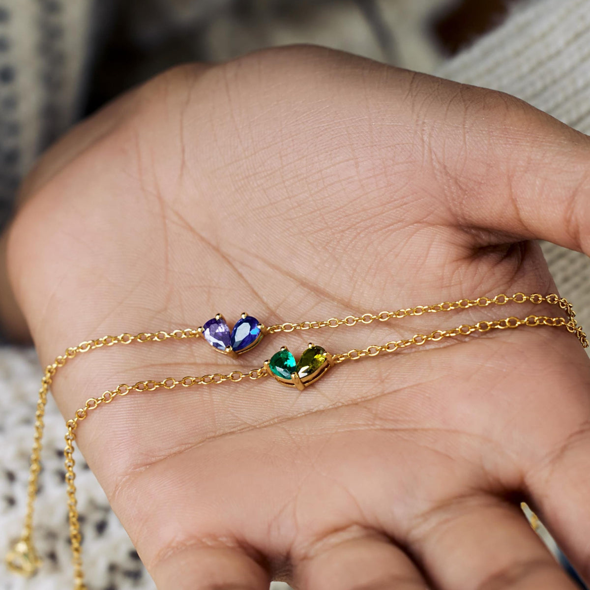 Custom Heart Birthstone Bracelet, 2 Birthstone Bracelet, Mothers Gift,Birthday Gift for Her