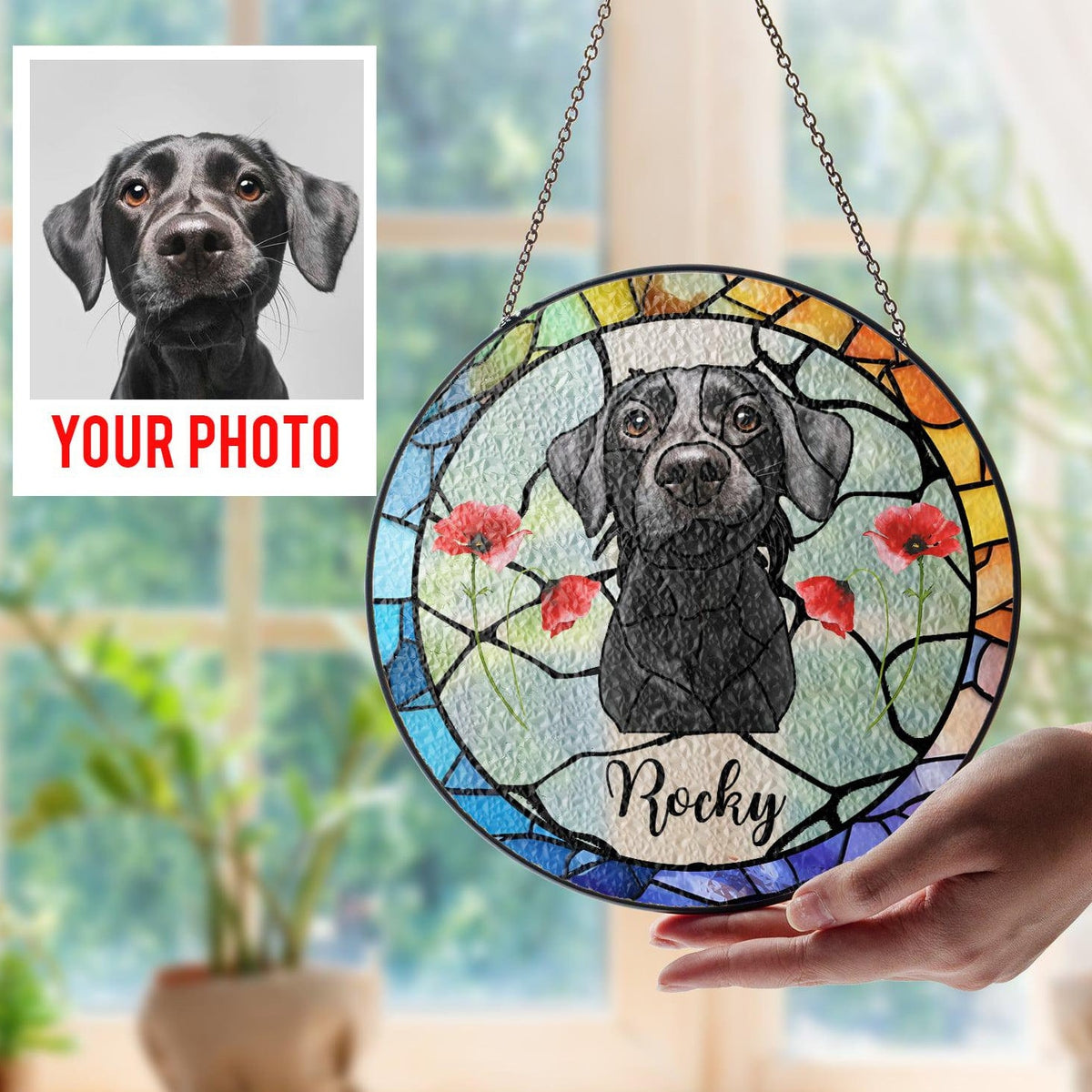 Custom Pet Portrait Stained Suncatcher Ornament, Sympathy Gifts