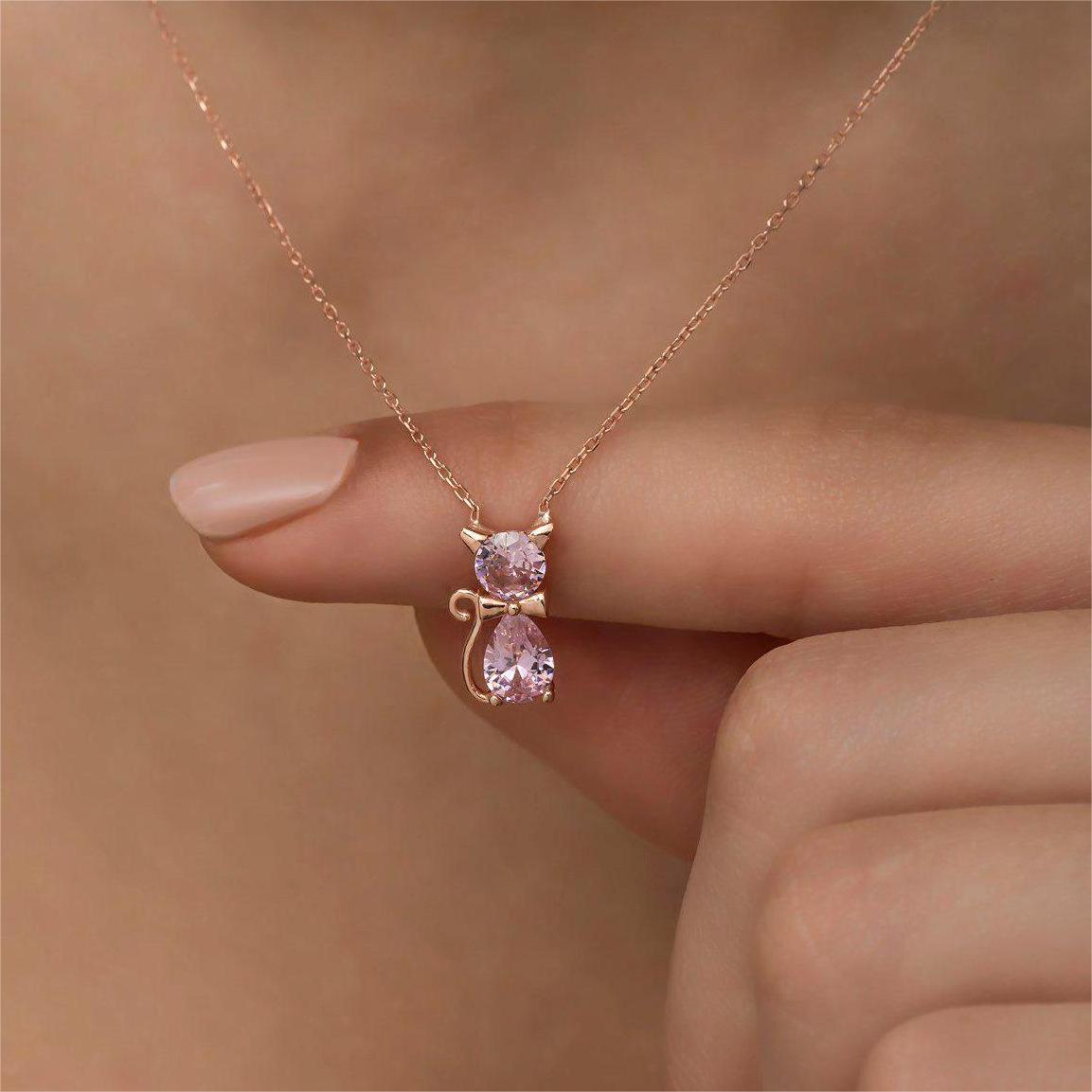 Custom Birthstone Cat Necklace for Women,Kitten Necklace, Gift for Cat Lovers