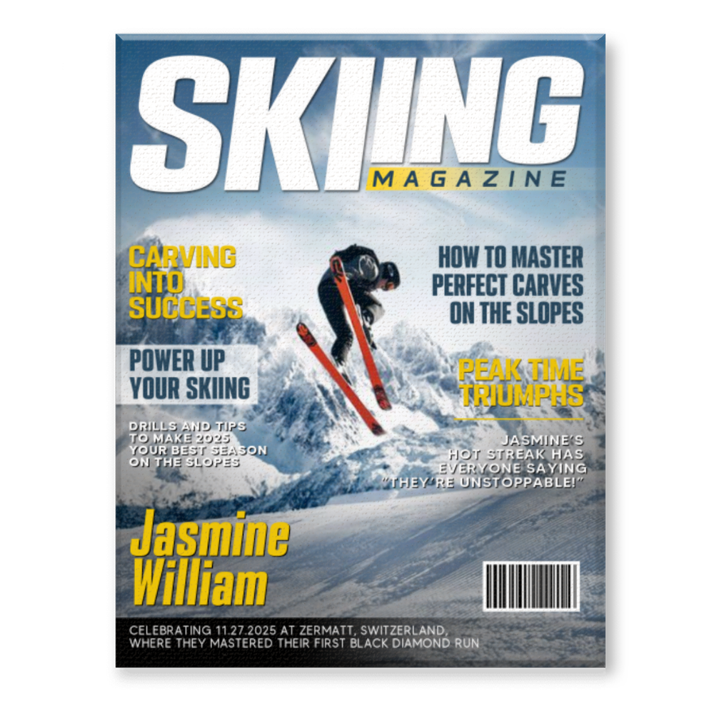 Personalized Skiing Magazine Cover Canvas Custom Sport Magazine Cover, Skiing Player Gift, Unique Gifts For Skiing Player