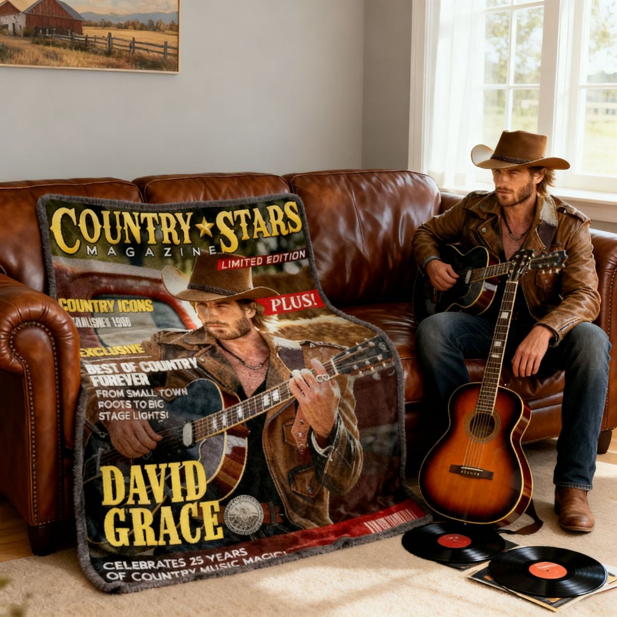 Personalized Country Stars Magazine Blanket, Custom Country Stars Photo, Cool Gift For Music Lover