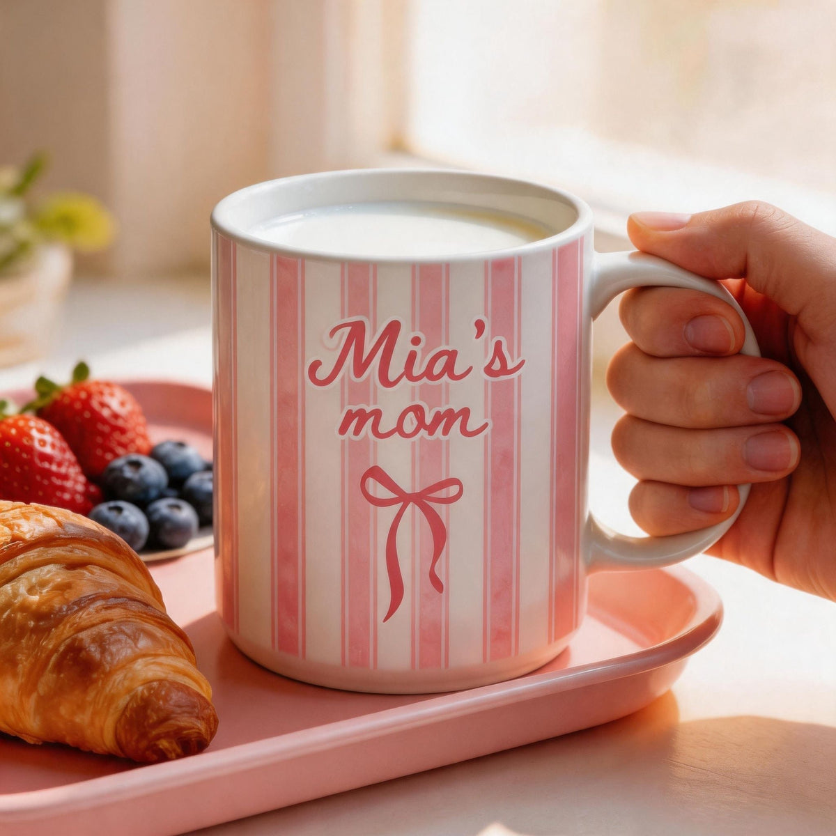 First Time Mom - Personalized Mug, Gift For New Mom, Blue Stripe Mug, Future Mom Gift, New Baby Gift For Mom