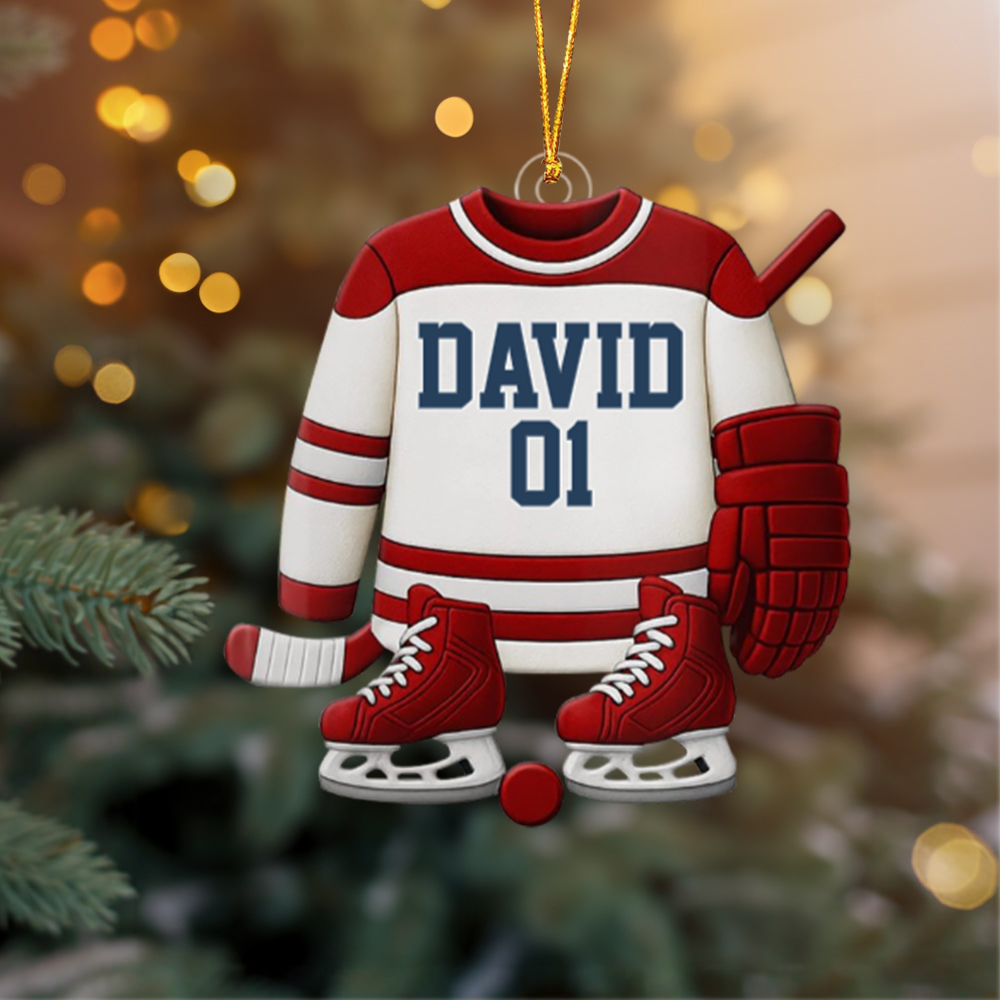 Customizable Hockey Jersey and Ice Skates Design Personalized Hockey Acrylic Ornament